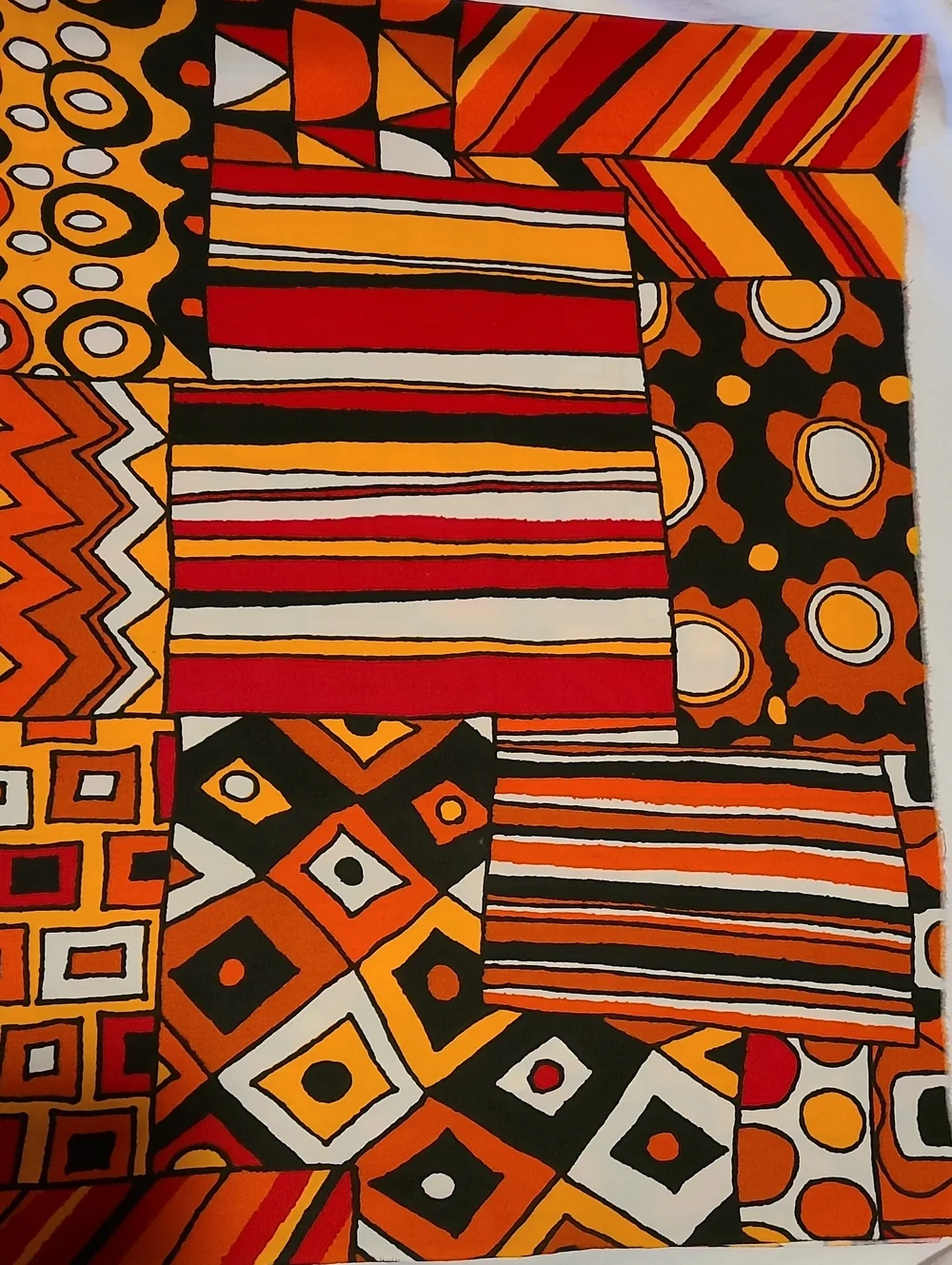 Geometric Fabric Red Brown Orange Yellow White